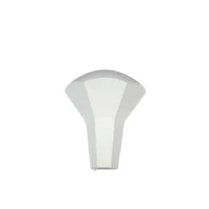 A white knob with a curved top.
