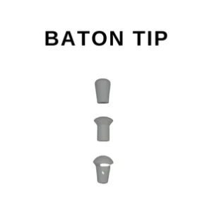 A baton tip is shown with three different types of tips.