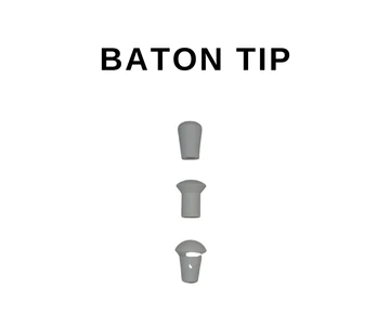 A baton tip is shown with three different types of tips.
