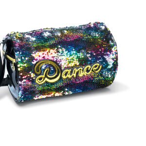 A small duffel bag with the word " dance ".
