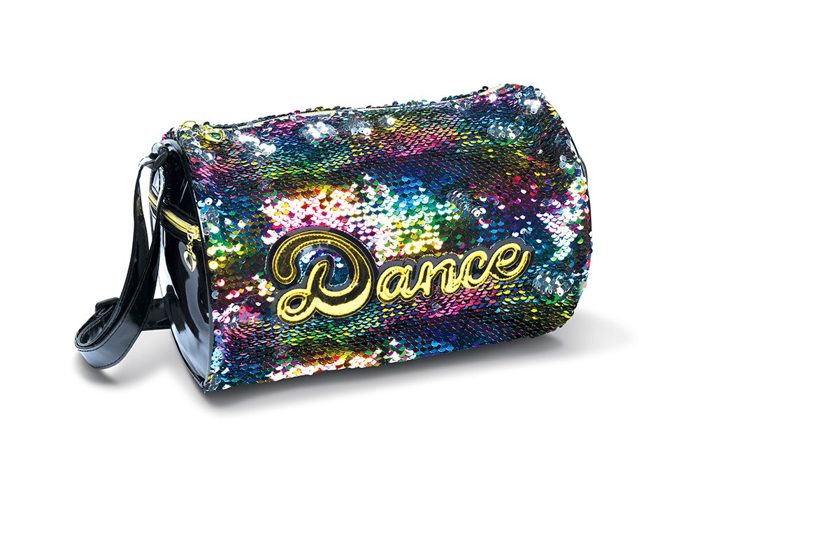A small duffel bag with the word " dance ".