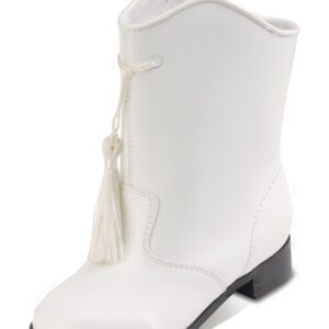 A white boot with tassels on the side of it.