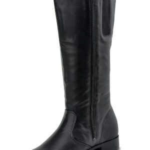 A pair of black boots with a heel.