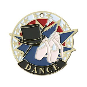 A medal with a top hat and ballet shoes on it