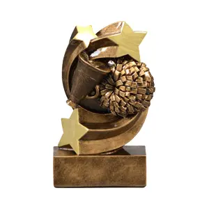 A trophy with gold stars and pinecones on it.