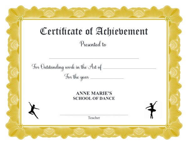 A certificate of achievement for a dance class.