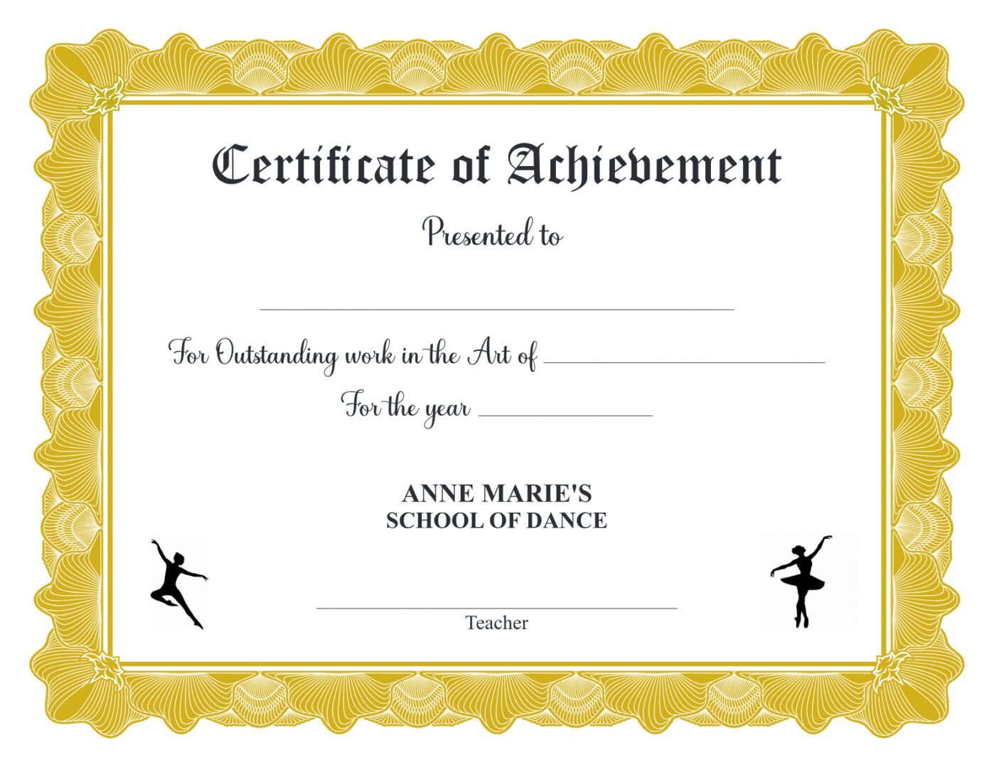 A certificate of achievement for a dance class.