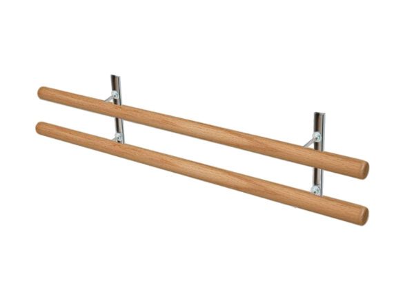 A pair of wooden ballet bars on top of each other.