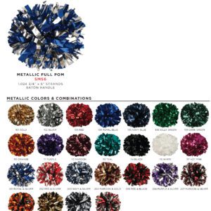 A color chart of metallic foil pom poms.