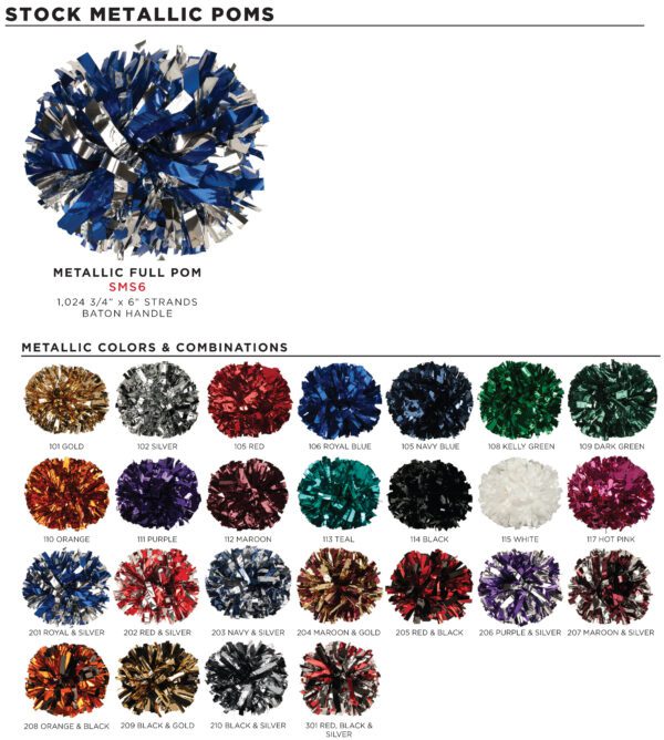 A color chart of metallic foil pom poms.