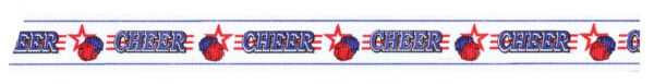 A red, white and blue ribbon with the word " cheer ".