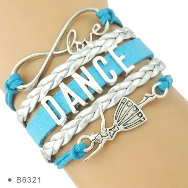 A bracelet with the word dance and an umbrella.