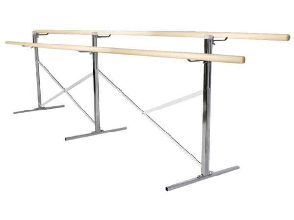 A pair of ballet bars on top of a metal stand.