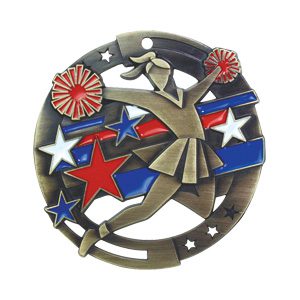A medal with red, white and blue stars on it.
