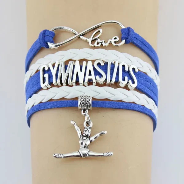 A bracelet with a gymnast and the word gymnastics on it.