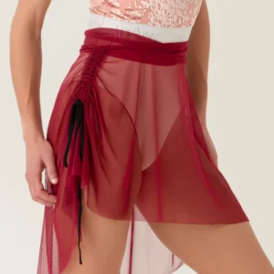 Sheer red ruched dance wrap skirt